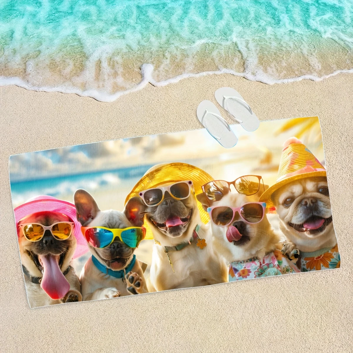 Funny Dog Pattern Microfiber Beach Towel Quick Dry Lightweight Absorbent for Beach Pool Shower Yoga Camping Travel Outdoor Sport