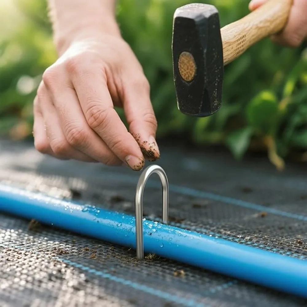 10pcs U-type Garden Staples Metal Fence Hose Fixator Weed Control Sod Pins for Holding Lawns Barrier Ground Nail Practical Tool
