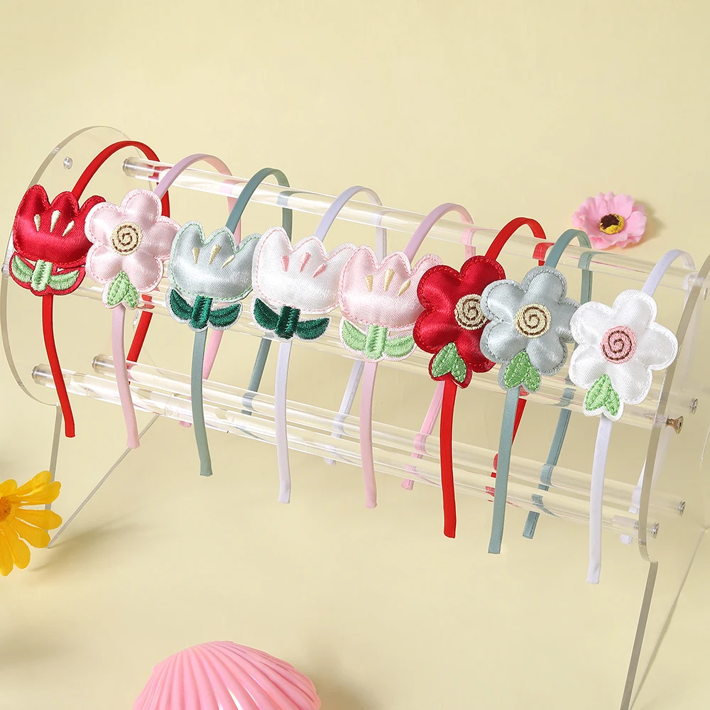 Sweet and Cute Tulip Flower Headband, faixa de cabelo infantil, simples e versátil para cabelos prensados, Headwear feminino, novo