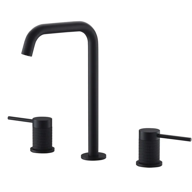 

Смеситель для раковины из латуни цвета розового золота, для ванной комнаты, с широким монтажом, на 3 отверстия, с двумя ручками, для горячей и холодной воды