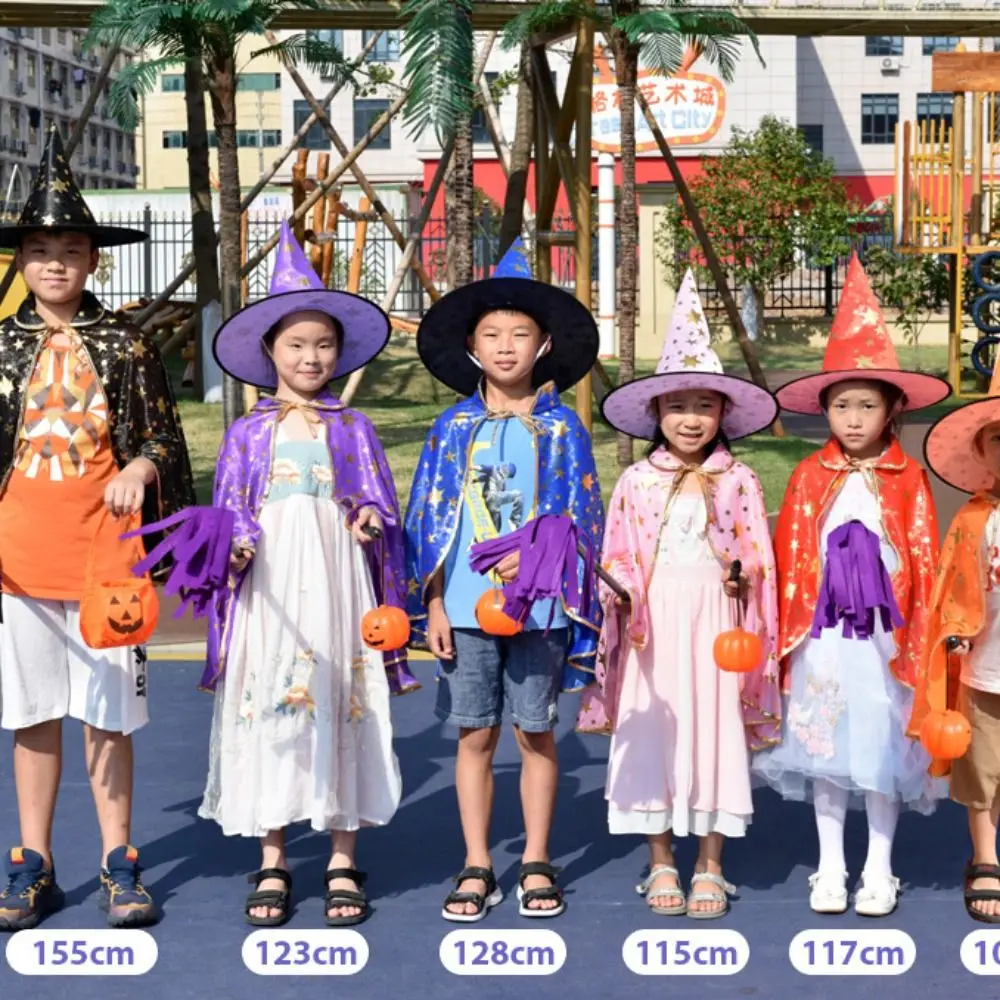 Capa de bruja estrella con sombrero dorado Multicolor para niños conjuntos de capa de Halloween disfraces Cosplay ropa de Halloween
