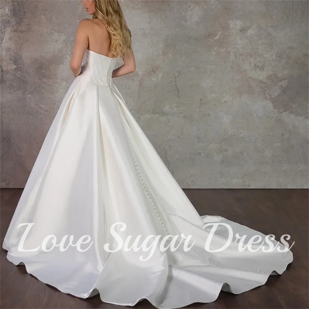 Elegant A Line Wedding Dresses With Pockets Sweetheart Satin Bridal Gowns Long Train Back Button Bride Dress vestidos para mujer