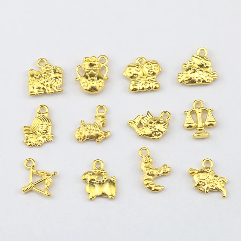 12Pcs Mixed Color Star Zodiac Sign Tibetan Mixed Charms Zinc Alloy Pendant Accessory For DIY Bracelet Necklace Jewelry Making