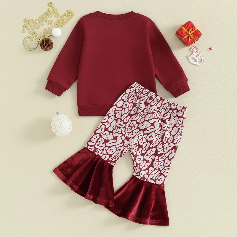 Cute Baby Girl Winter Outfit Letter Print Hoodie and Pants Set Warm Long Sleeve Pullover Flare Trousers Christmas Costume 2Pcs