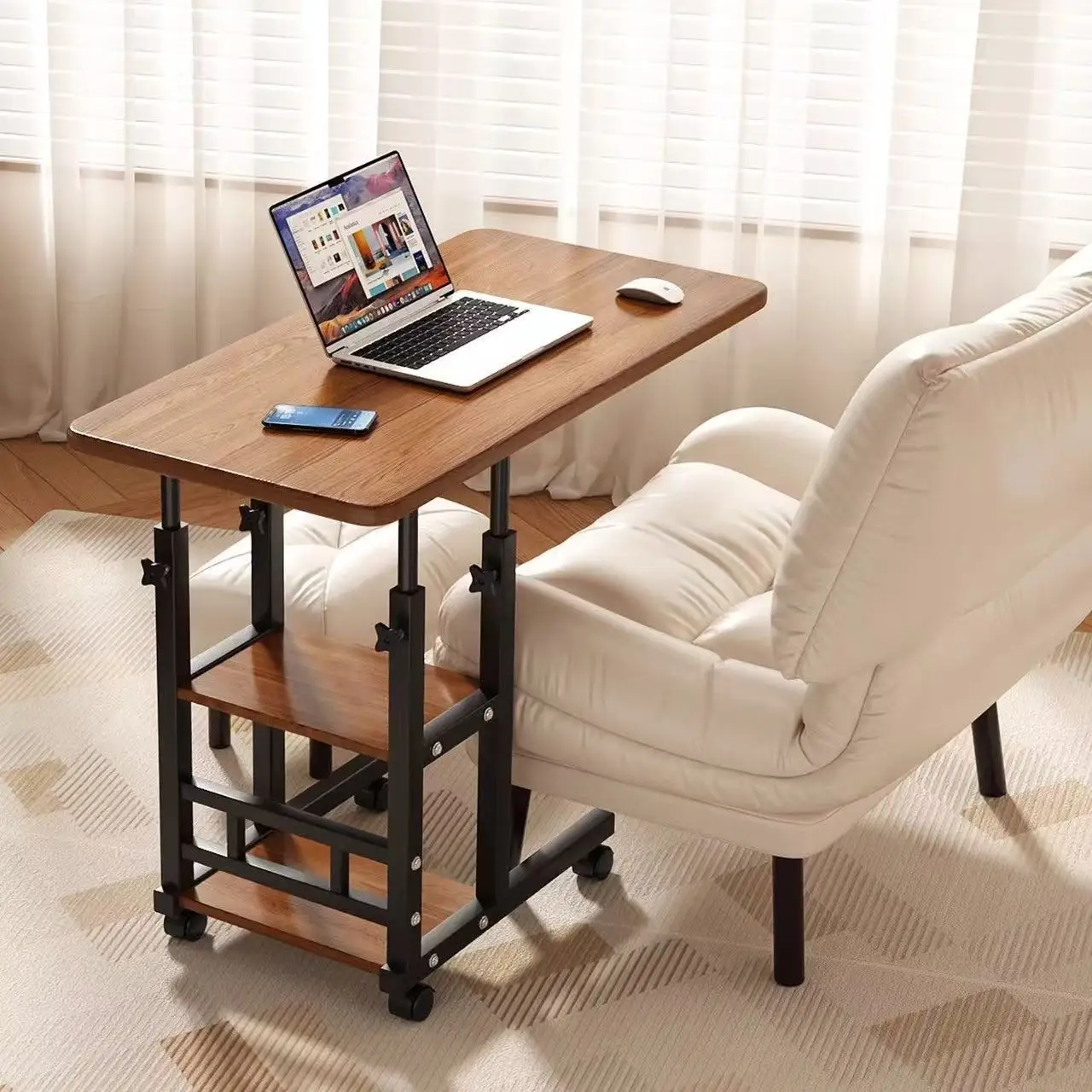 Customizable Movable Lifting Bedside Table Multifunctional Wheeled Movable Lifting Table For Bedroom