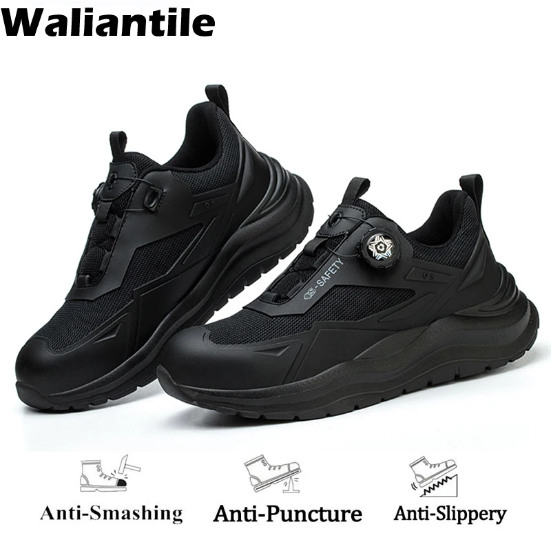 Waliantile Breathable Safety Shoes For Men Construction Work Boots Steel Toe Puncture Proof Indestructible Safety Sneakers Male