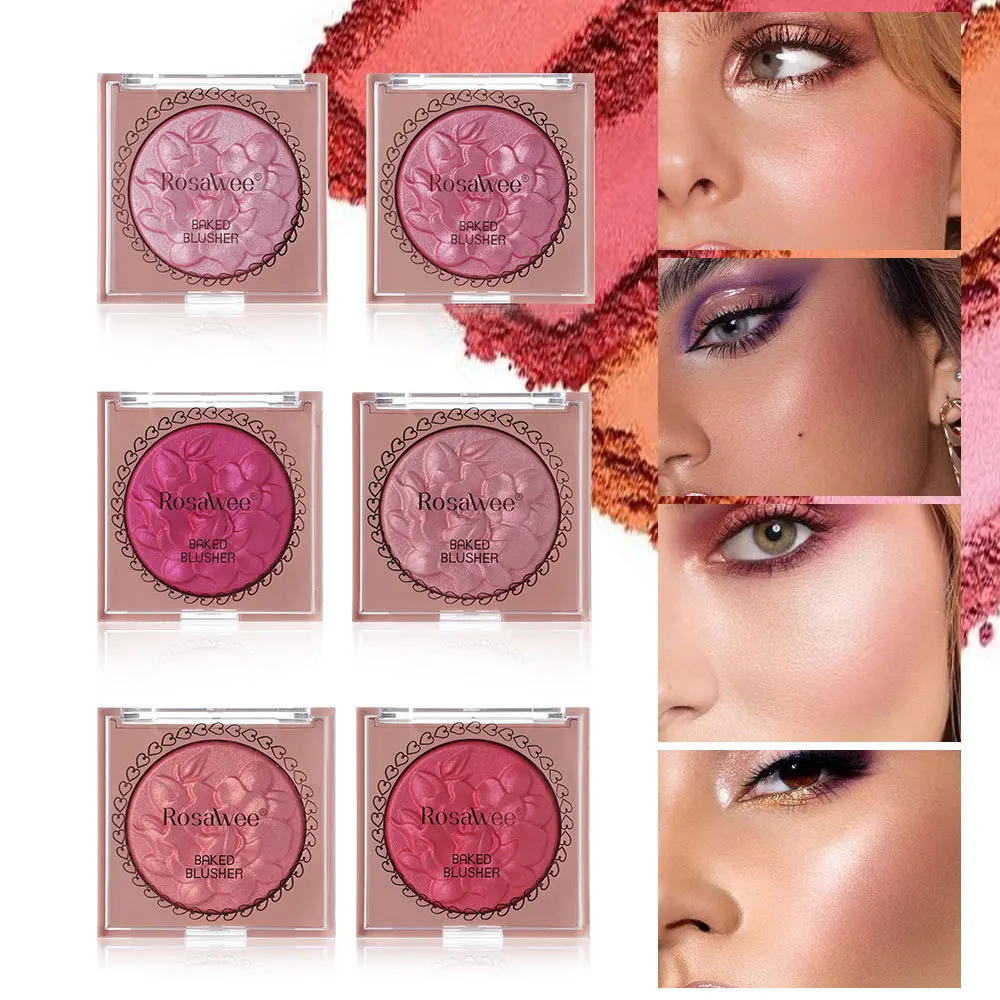 Baked Blush 6 Colors Embossed Rose Cheek Blusher Natural Long Lasting High Pigment Shimmer Matte Rouge Face Contour Makeup