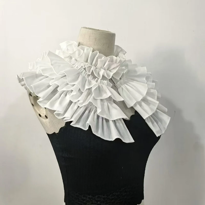 الفيكتوري الطبقات كشكش انفصال كاذبة طوق المرأة خمر عصر النهضة المتدرج مطوي برقبة شال كيب فستان ديكور