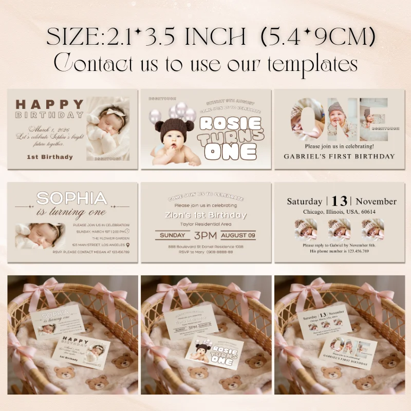 

Поздравительная открытка в коробке на первый день рождения, приглашение на первый день рождения с индивидуальным дизайном, персонализированный дизайн, премиум-картон бежевого цвета DSGNTOUCH