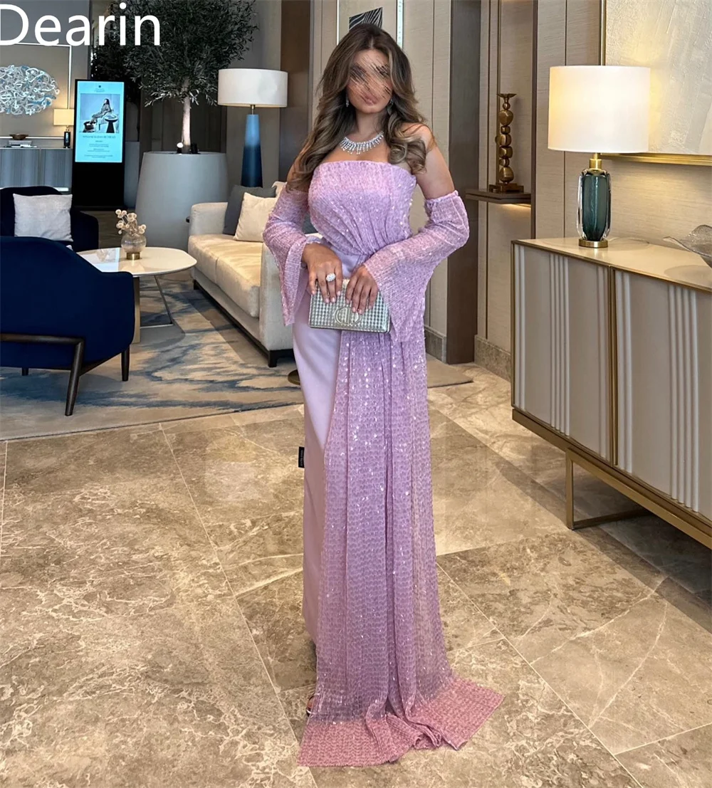 Customized Evening Gown Dearin Strapless Column Floor Length Skirts Draped Tulle Sequin Ruffle Bespoke Occasion Dresses Saudi Ar