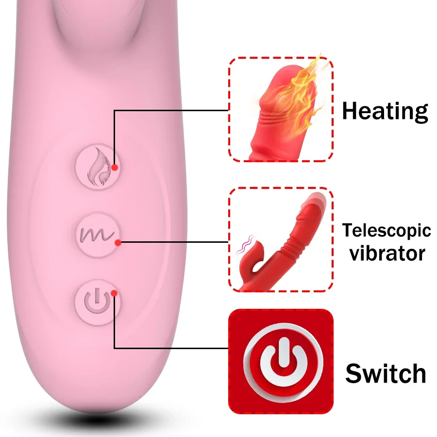 Heating Telescopic Rotating Tongue Licking Dildo Vibrator G-Spot Clitoris Stimulating Adult Toys Masturbator Sex Toys for Women