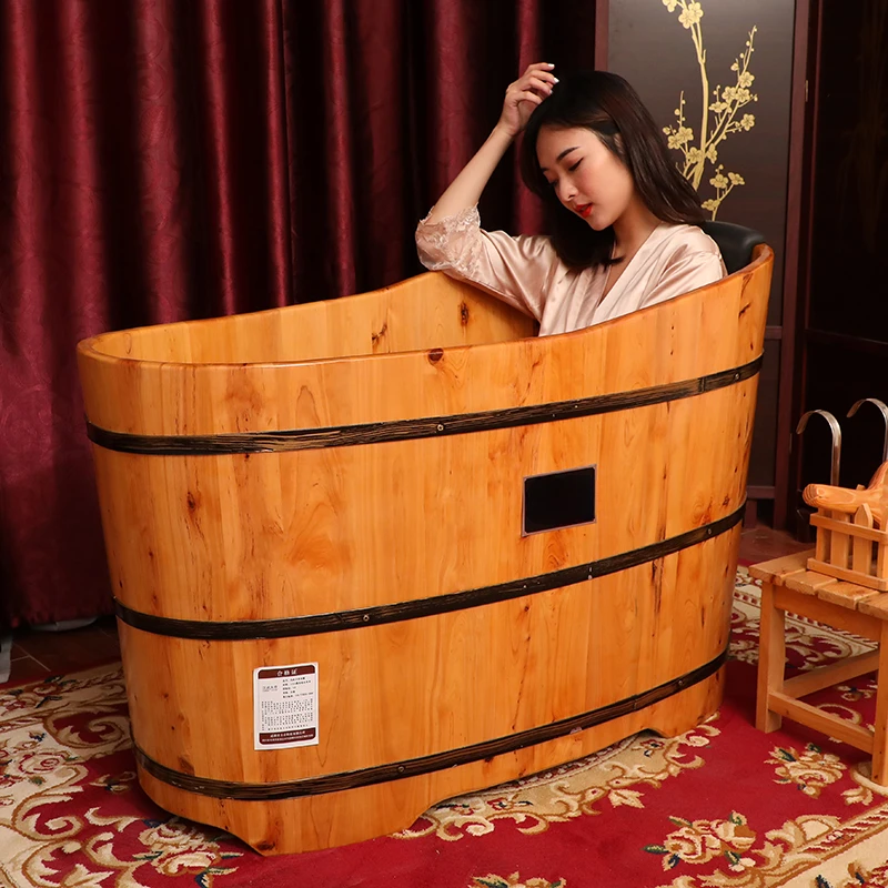 Wooden bucket bath for adults, household solid wood full body fumigation thickening, practical and comfortable