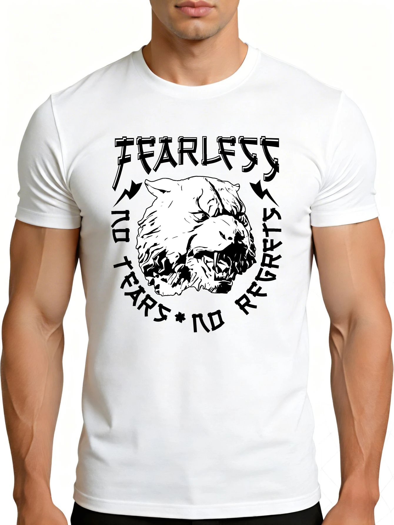 Men's Graphic T-Shirt - Breathable, Soft, Lightweight - Fearless, Tearless, Regretless - Vintage Fun Graphic Casual Short Sleeve Summer Top, Gift for Him
