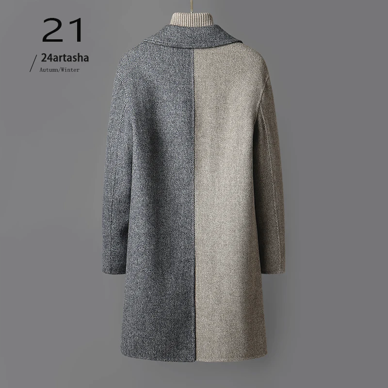 Fall Winter Men Mid-Length Woolen Coat Youth Korean Loose Zero Cashmere Trench Coat Suit Collar Multi-Color Coat