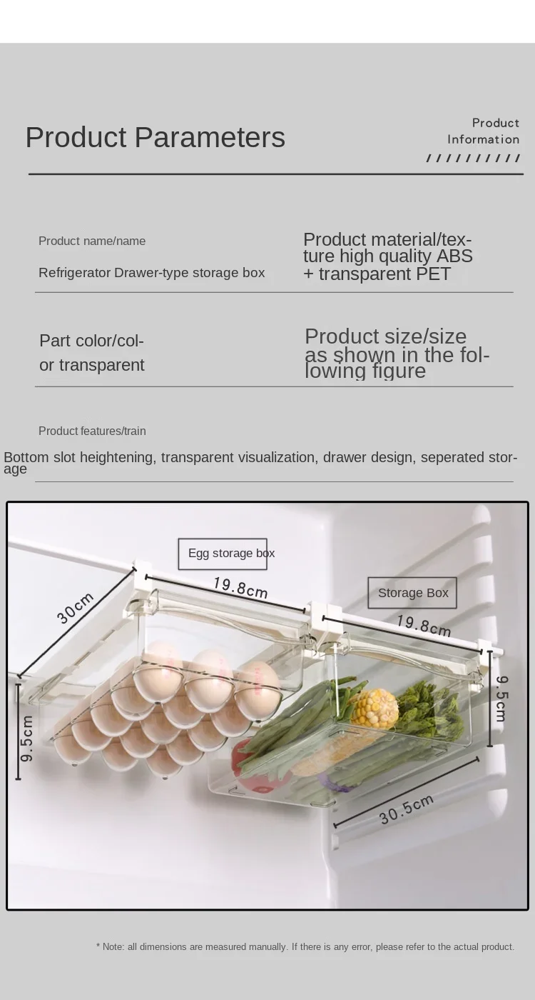 Fridge Organizer Fruit Egg Refrigerator Storage Rack Under-shelf Refrigerator Drawer Box Fresh keeping Kitchen Organizer