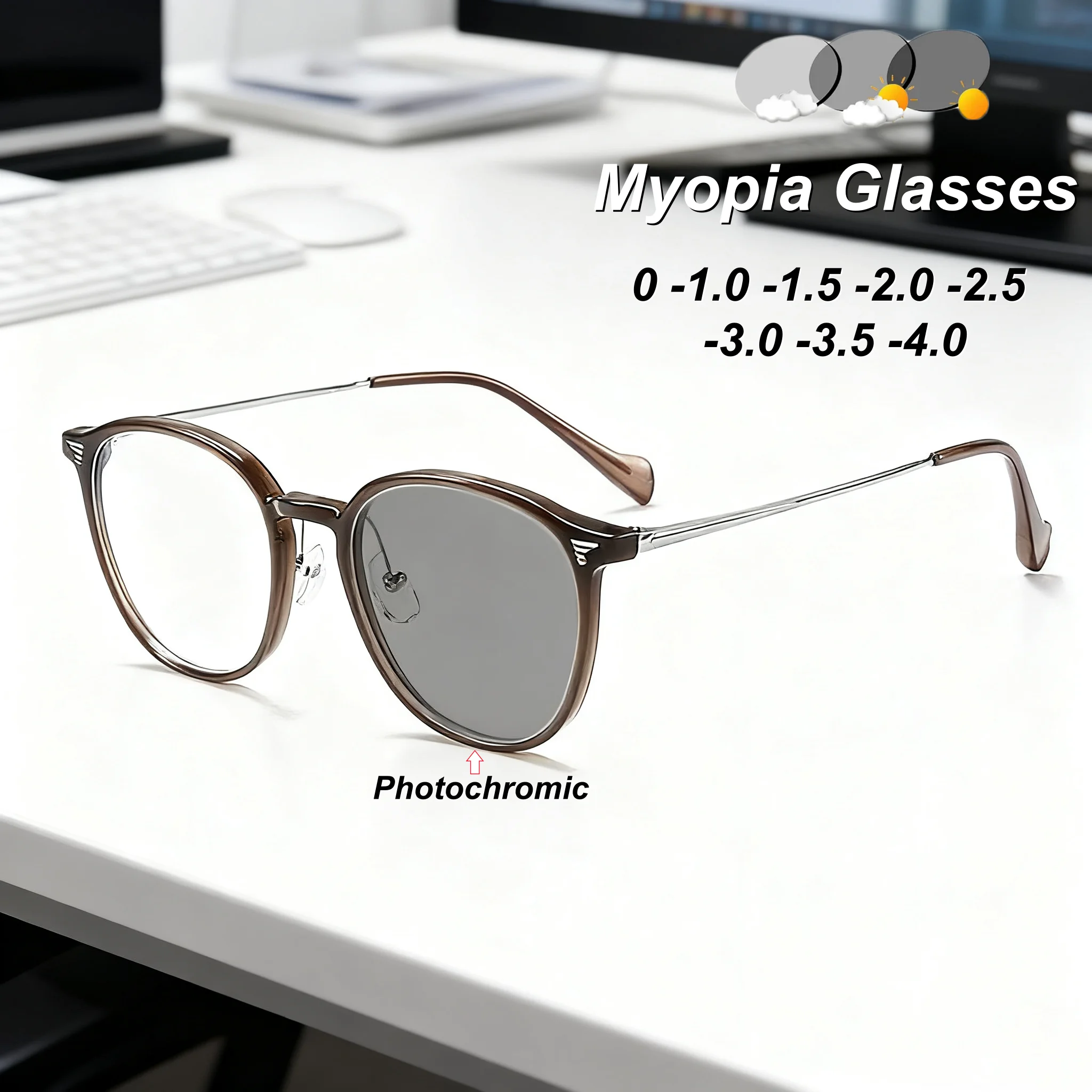 

2025 новые модные фотохромные женские очки в круглой оправе для близорукости, уличные нейтральные HD-очки для лица, маленькие очки с защитой от синего света