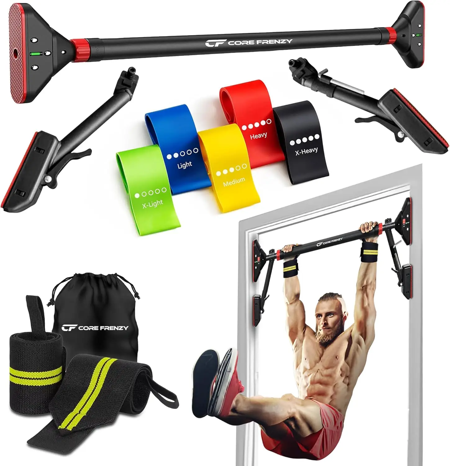 

Pull Up Bar for doorway With Resistance Bands, No Screw Installation, Chin Up Bar for Upper Body Workout & Exercise, 29.9"-37.5"