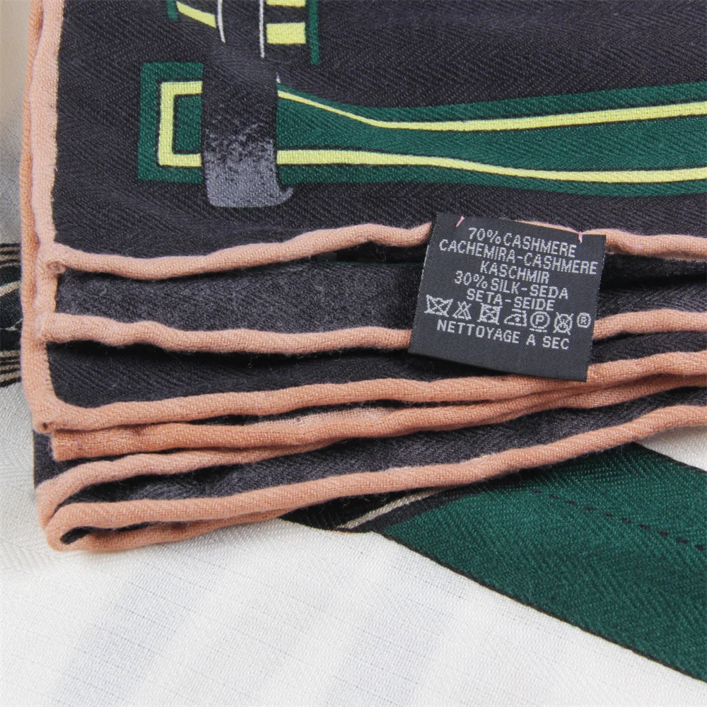 シルクカシミヤスカーフ女性手動手巻きショール馬サドルスクエアスカーフラップバンダナ高級ブランドヒジャーブ女性スカーフ