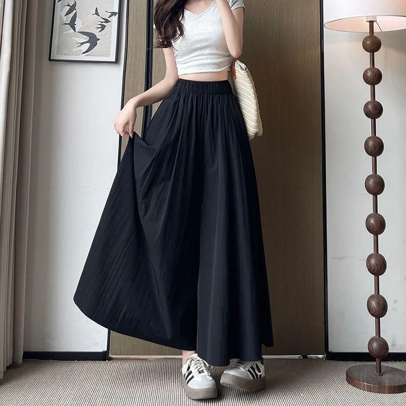 High Waist Ice Silk Quick Dry A-Line Skirt Pants Women's Summer New Style Commute Style Korean Version Loose Fit Casual Pants