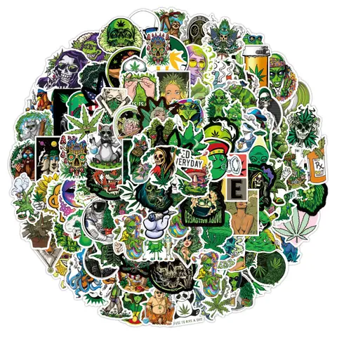 10/30/50/108pcs Leaves Weed Smoking Cool Stickers Waterproof Graffiti Luggage Suitcase Funny Cartoon DIY Decal Sticker Wholesale