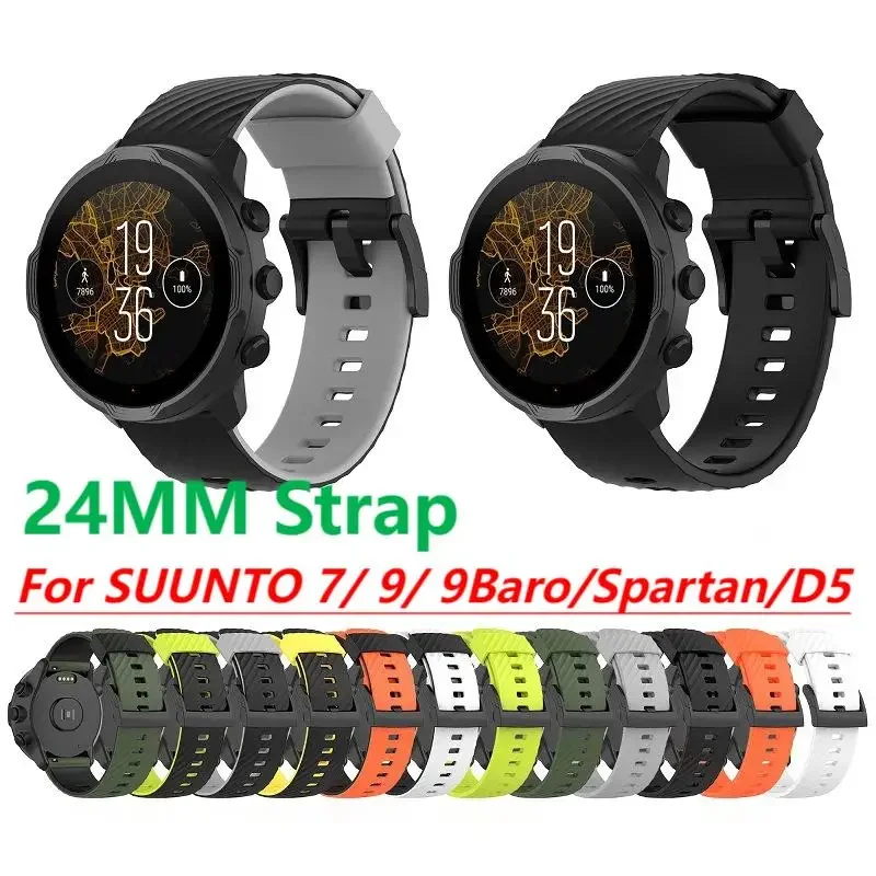 24MM Silicone Strap For SUUNTO 7 9 Baro Spartan Sport Wrist Hr D5 Smart Watch Band Bracelet Sport Soft Wristband Accessories