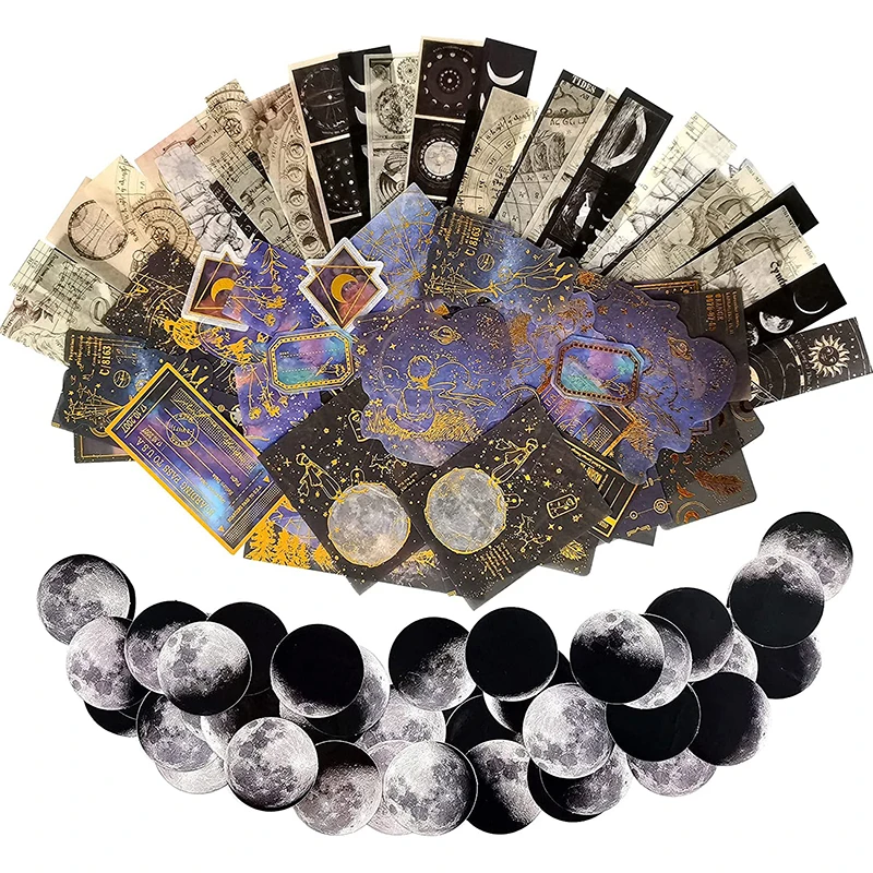 145PCS Vintage Astronomy Stickers Bronzing Universe Washi Stickers of Space Galaxy Planets Aesthetic Decoration Stickers for Scr