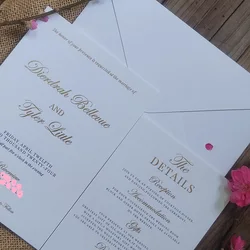 Custom Letterpress Wedding Invitation Card, Detail Card, Gold Foil and Black Letterpress, Thick, Simple Chic Invites, 600gsm