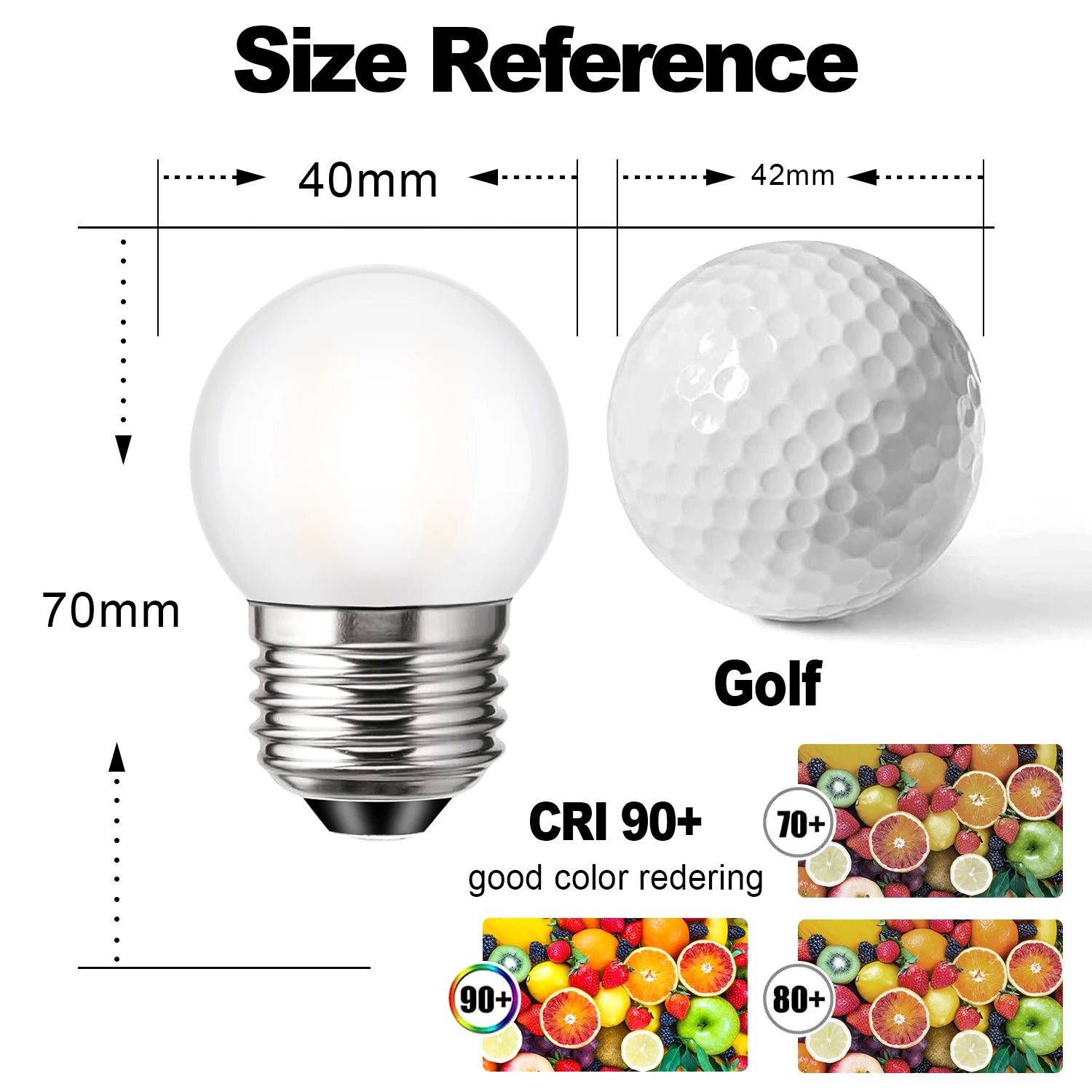 Ampoule LED Edison G40, 220V, E26, 1.5W, Blanc Chaud, Verre Givré, Globe, Resubdivision, Pendentif, Lustre, Guirxiété Lumineuse, Lampe à Filament