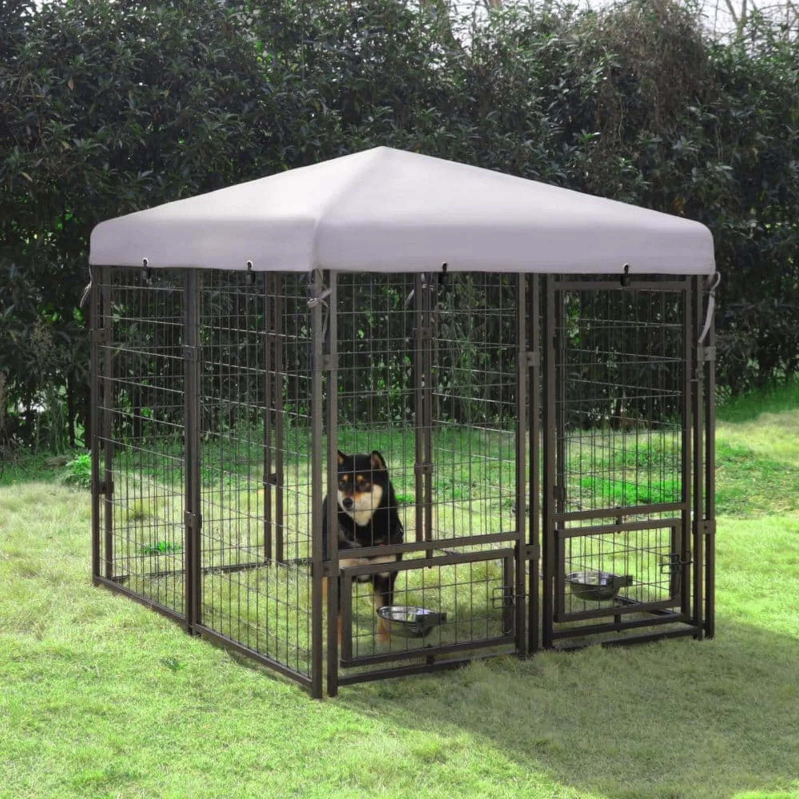 

4.5 ft. x 4.5 ft. Dog Kennel Outdoor Dog Enclosure with Rotating Feeding Door and Polyester Cover