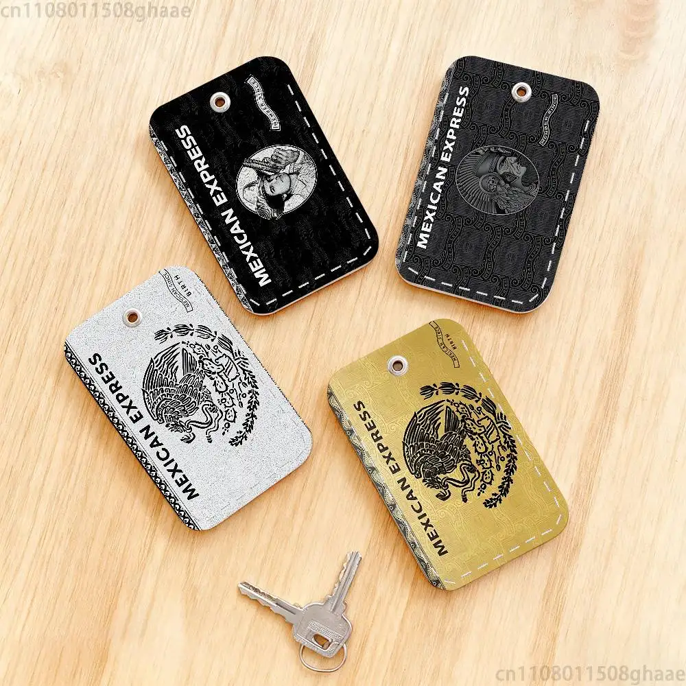 M-Mexican E-Express-S Rectangle Card Case Keychain Access Card Bag Key Tag Ring Leather Card Holder Key Ring Access