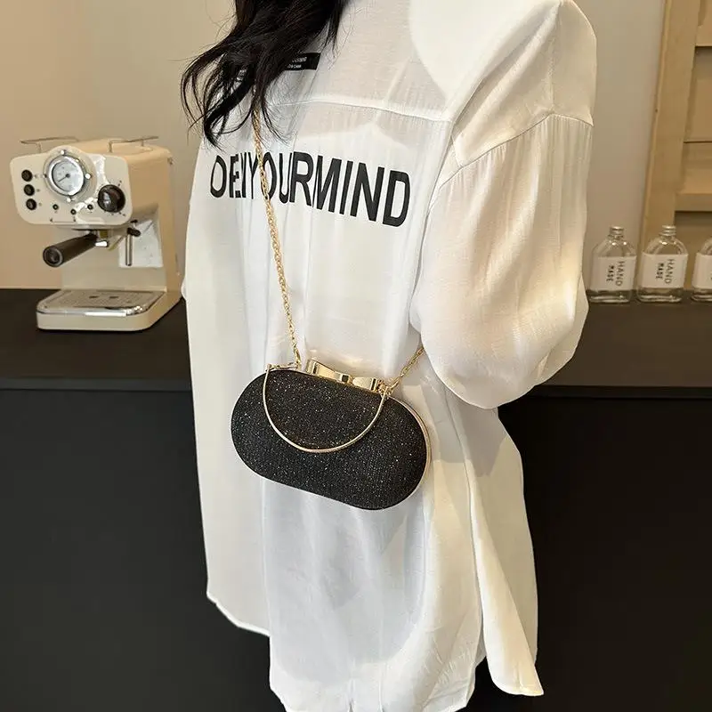 

Unique Chain-Link Banquet Handbag for Women, Lipstick Holder, Glossy Bling Finishing, Bow Clasp Closure