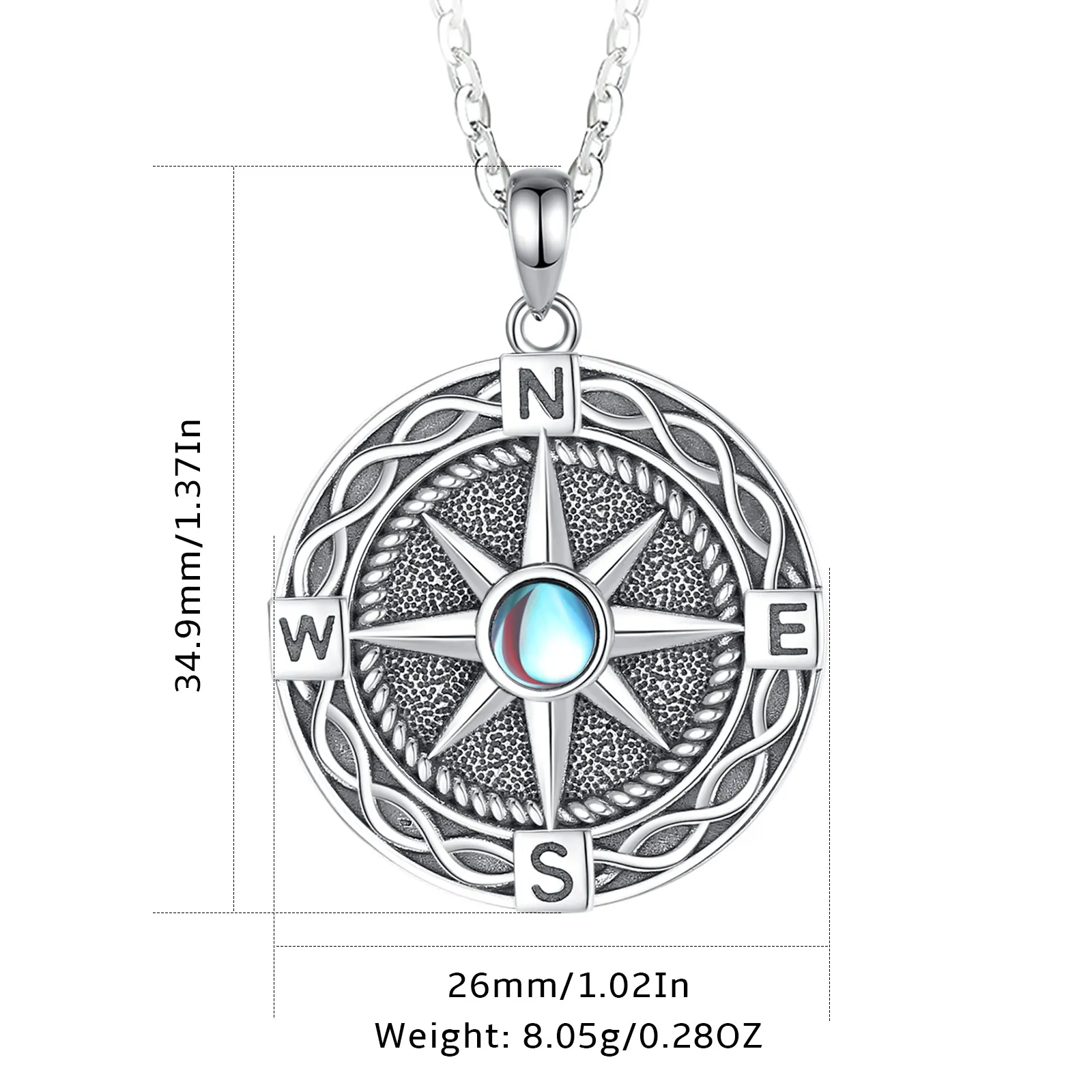 AEONSLOVE 925 Sterling Silver Moonstone Compass Necklace Vintage Compass Pendant Spiritual Jewelry Graduation Gift for Men Women