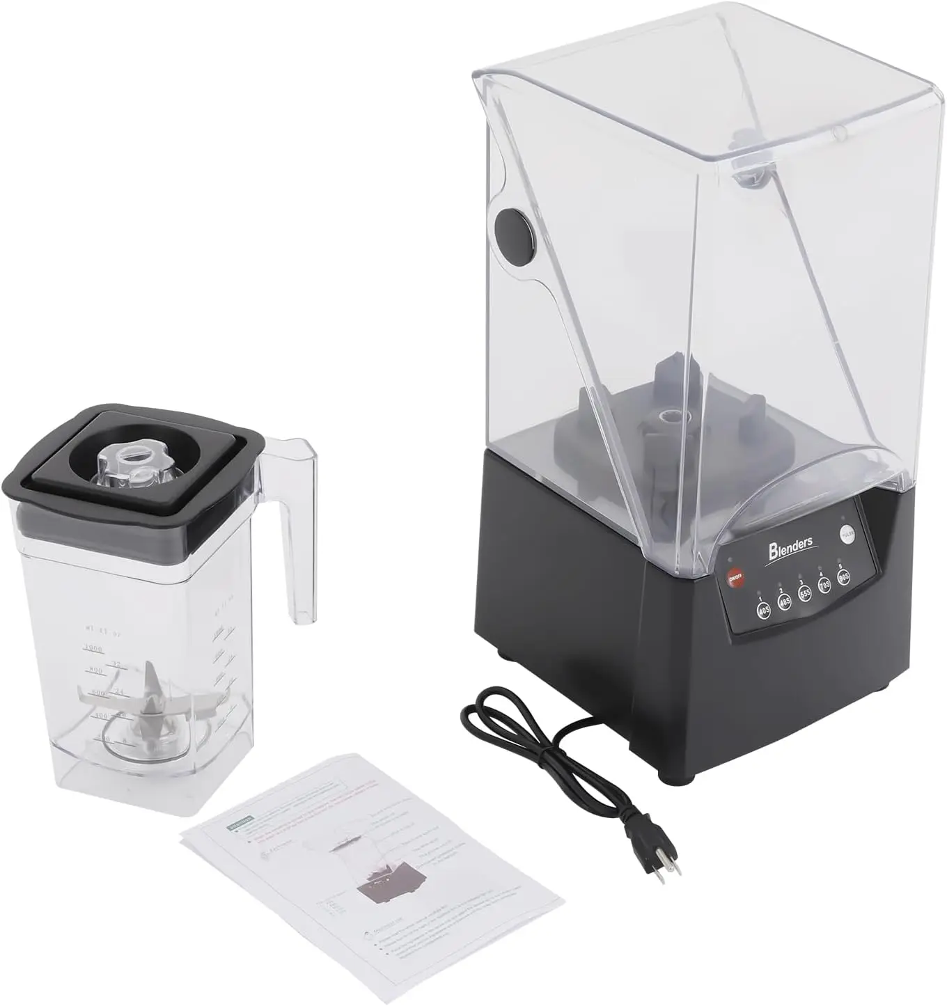 Commercial Blender, 0.48 Gal Soundproof Smoothie Machine with Removable Shield, Versatile Professional Countertop Blender, 2600w