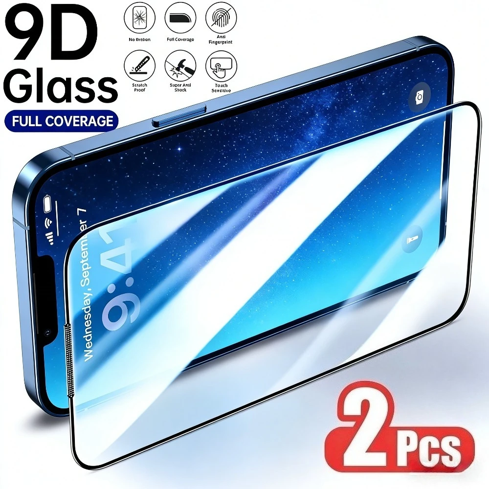 

2Pcs Full Cover Screen Protector for iPhone 17 16 15 14 Pro Max 16 15 Plus 17e Air 13 12 11 Pro Mini Anti-Scratch Tempered Glass