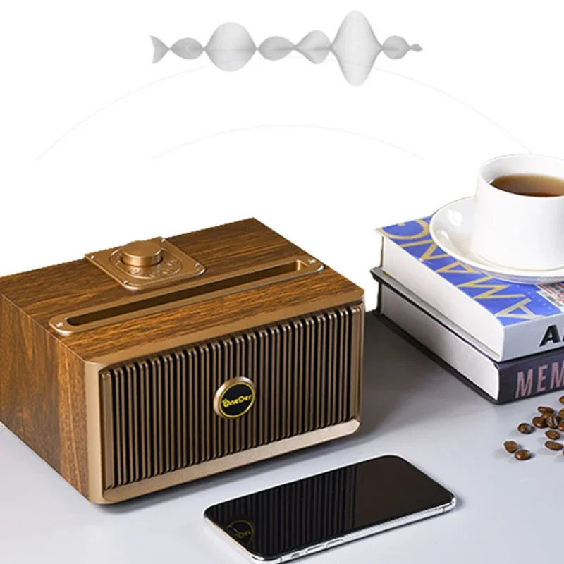 Walnut Bluetooth Speaker Retro Knob Radio Dual Sound System USB Player Living Room Decoration Stylish Sound Elegant