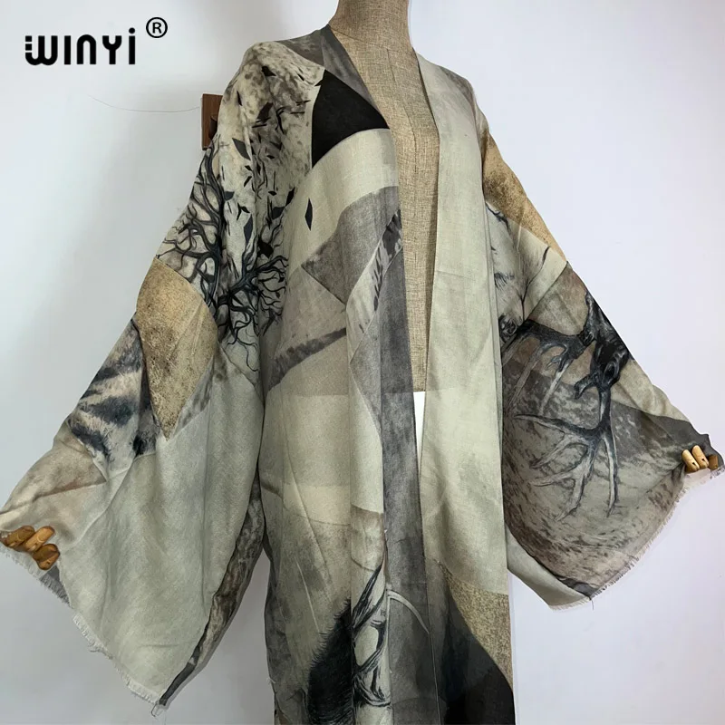 WINYI kimono Africa summer boho print beach swimwear Elegant Cardigan sexy kaftan 2023 beach wear swimsuit woman evening dress