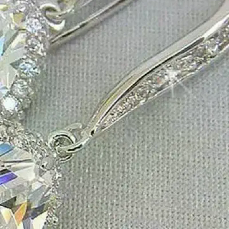 Trendy Luxury Silver Color Square Drop Earring Wedding Bridal Accessories Shine Zircon Stone Elegant Women Jewelry