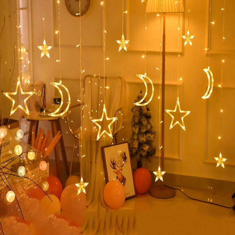 Christmas Lights LED Dear Star Moon String Light Fairy Curtain Garland Outdoor For Tree Holiday Party Xmas New Year Decoration