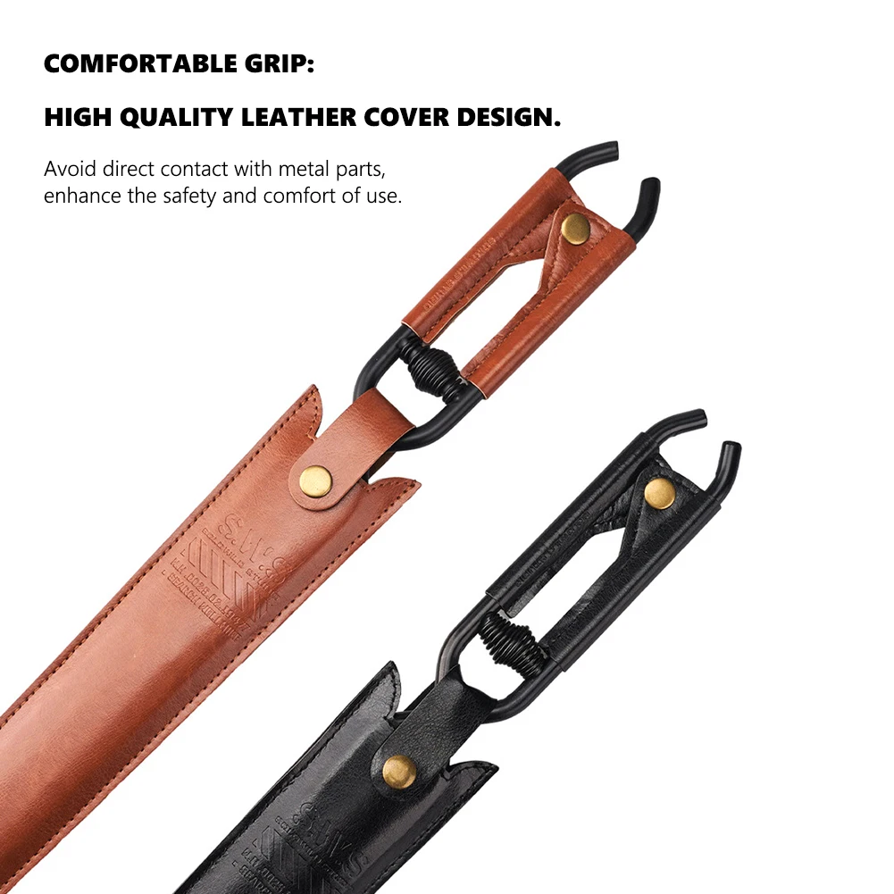 

Thickened Fire Tongs with Leather Cover Barbecue Burning Tongs Carbon Steel Bonfire Firewood Clip Outdoor Camping BBQ Tools