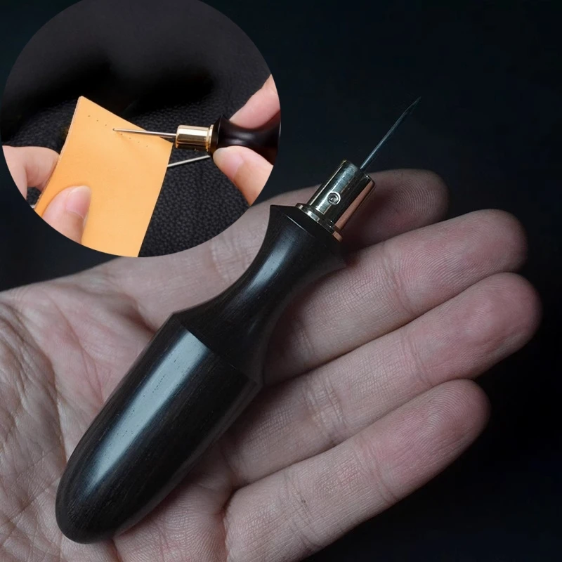 Replaceable Cone Head Leather Product Hand-sewing Drilling Holes Solid Wooden Handle Awl DIY Leather Craft Drilling Reaming Tool