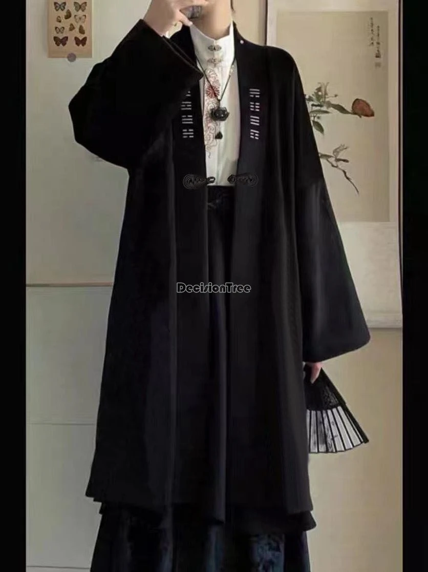 2025 unisex Chinese stijl borduurvest dikker katoen lange lengte anicent stijl jas elegante casual dagelijkse veelzijdige jas