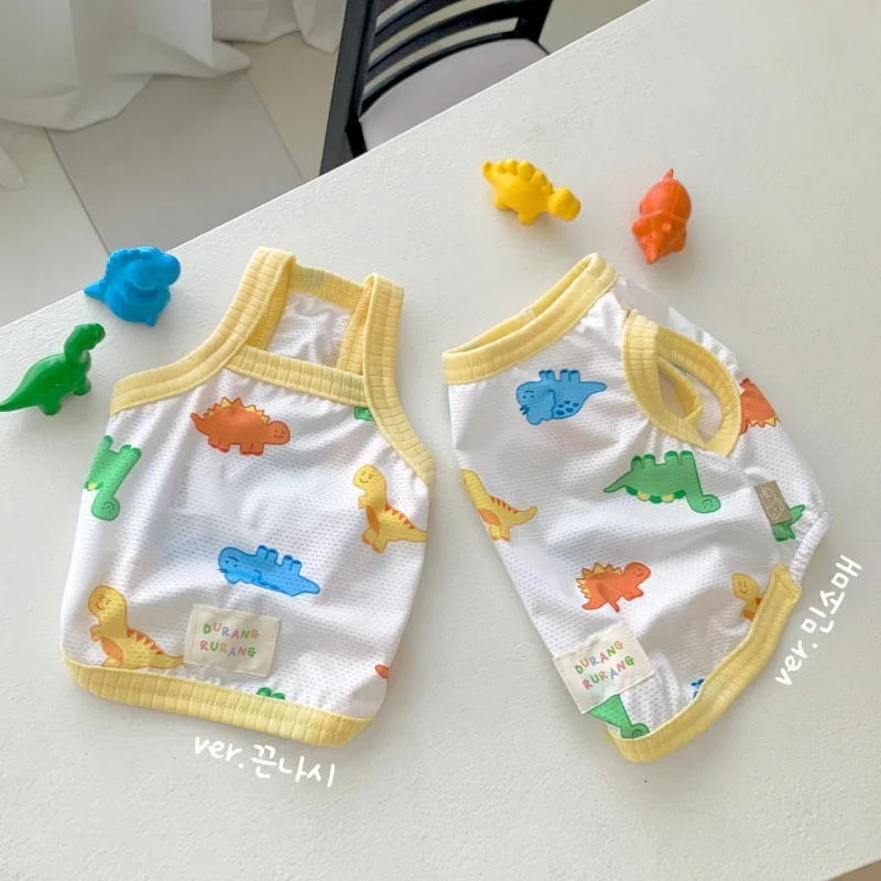 

Майка с принтом для домашних животных, весенний тонкий жилет для собак, рубашка с солнцезащитным кремом для кошек, одежда для щенков, одежда для маленьких собак