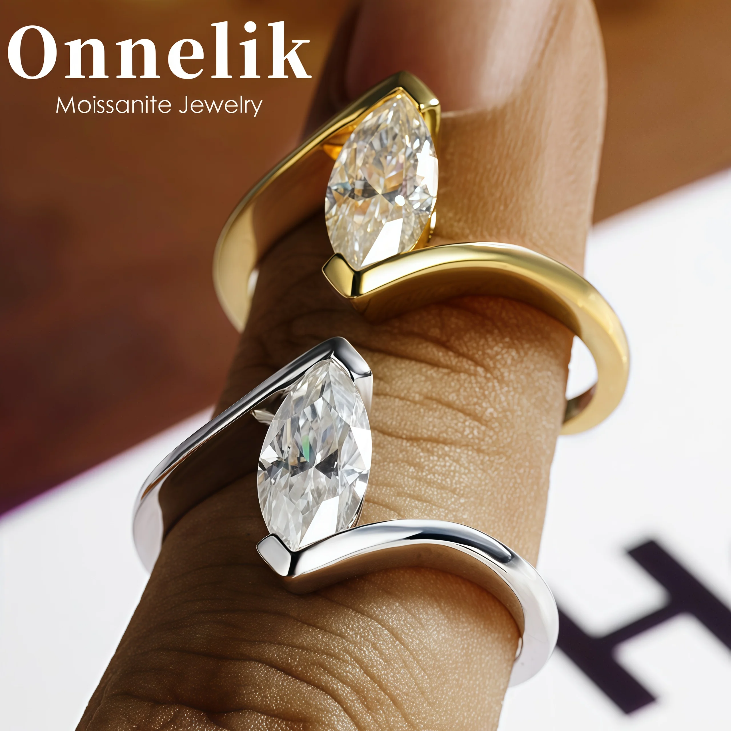 

Onnelik 1CT Moissanite Solitaire Ring 100% S925 Sterling Silver Plated 18K Gold for Women Wedding Anniversary Bride jewelry Gift