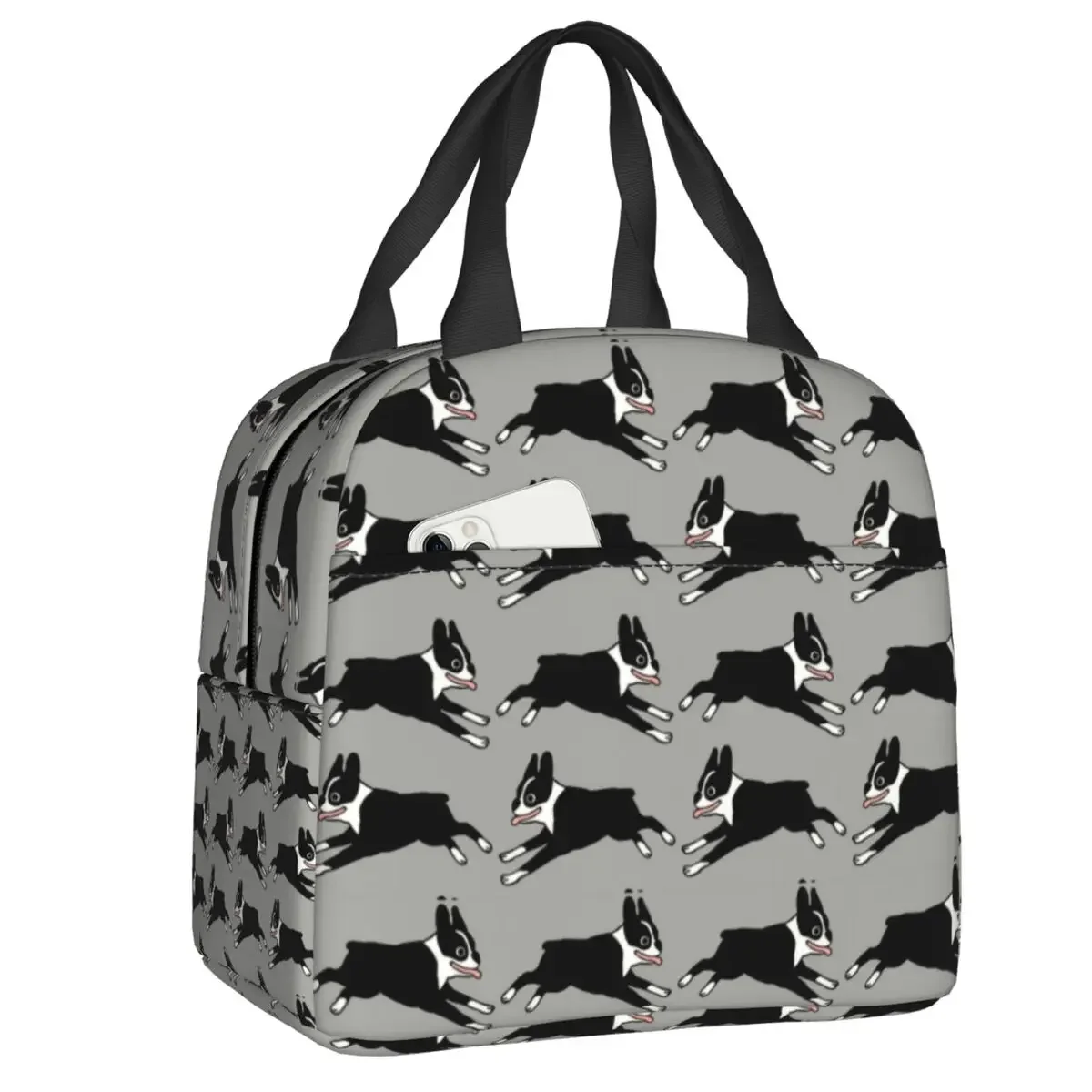 Jumping Boston Terrier Cartoon Dog Insulated Lunch Tote Bag Puppy Pet Resuable Cooler Thermal Food Lunch Box Kid School Children