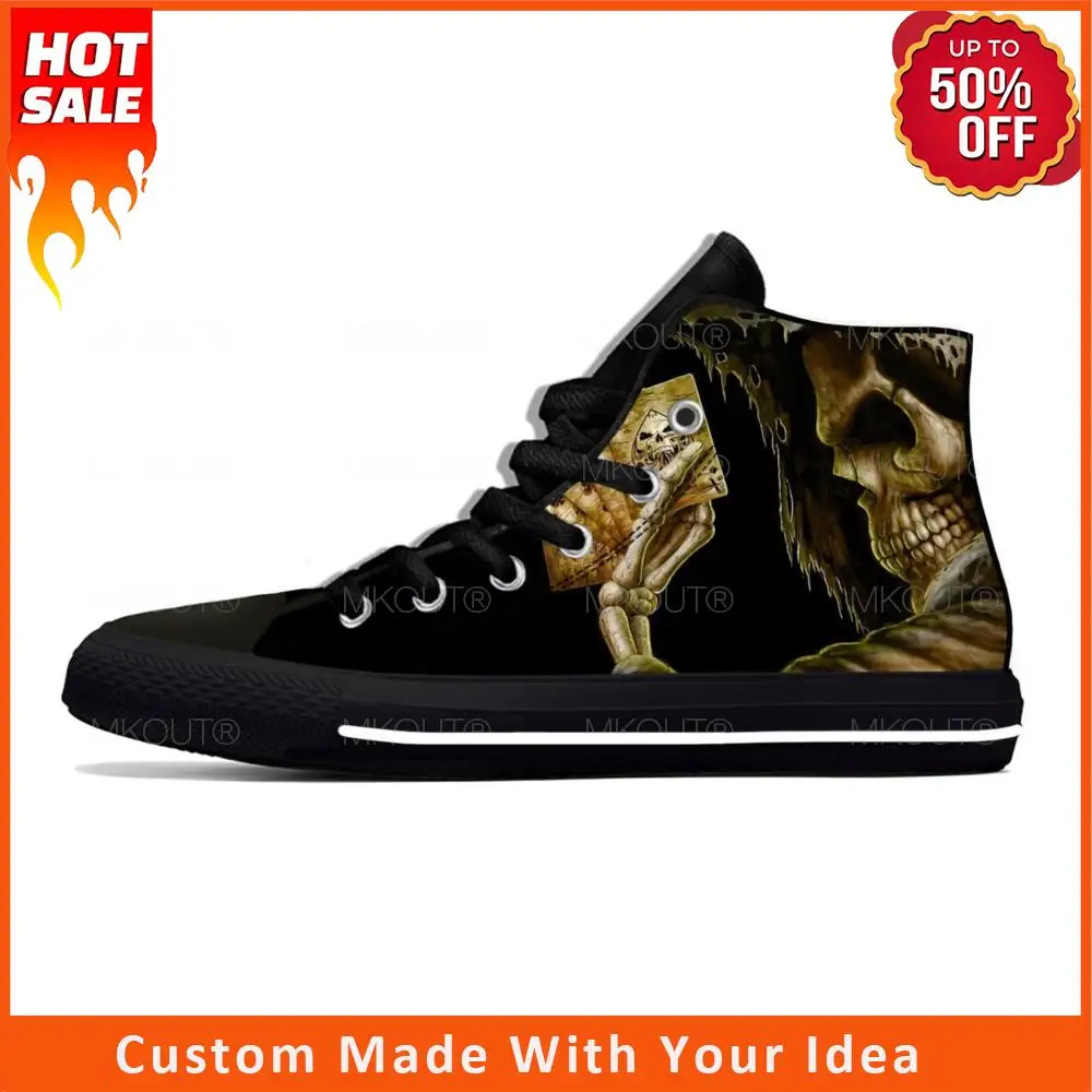 Hot Grim Reaper Death Skull Poker Skeleton Horror Casual Cloth Shoes High Top Lightweight Breathable 3D Print Men Women Sneakers