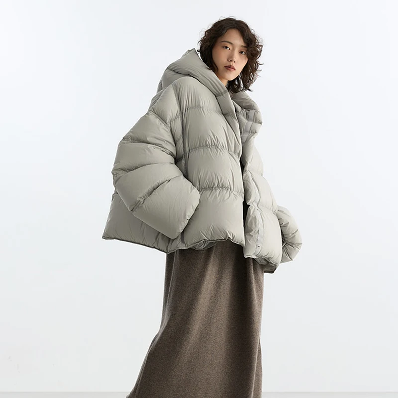 

90% White Goose down ~ Hooded down Jacket for Women, Short Coat, Oversized, Thickened, Warm Winter Clothing