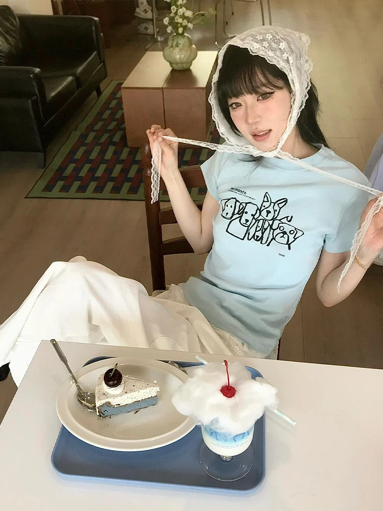 

Short Sleeve Top Women's Cotton Geometric Pattern Printed American T-Shirt Spring and Summer New Slim and Skinny Tide Versatile