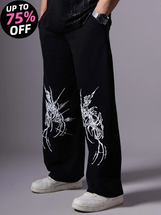 Men Printed Cotton Relaxed Fit Mid Rise Track Pant Flame Fire Graphic Gothic Letter Joggers Freedom Slogan