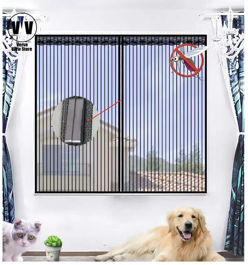 

Household black mosquito proof curtains, diamond mesh magnetic curtains, simple self-adhesive, lace mosquito netno holes,silent