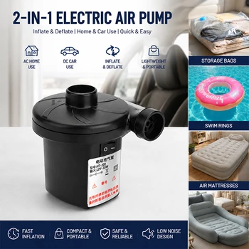Car Home Dual-Use Electric Air Pump 2 in 1 Inflator & Vacuum Deflator for Pool Floats Inflatables Clothes Compression Bags